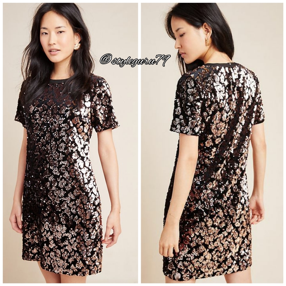 NWT, Anthropologie, Andi Sequined Velvet Tee Dress